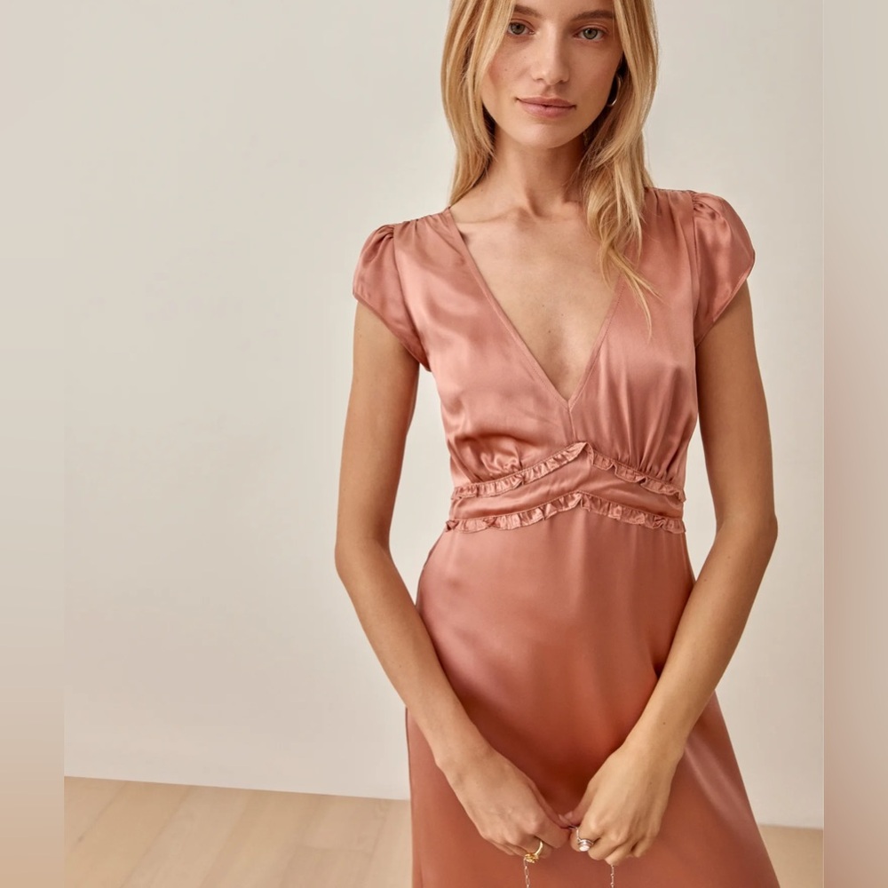 NWT- Reformation Silk Kaye Dress in Praline